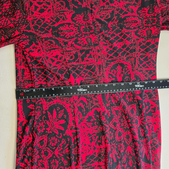 AB Studio Dress Women's 14 Red Black Aztec Floral Pattern Bodycon Long Sleeve - Picture 10 of 16